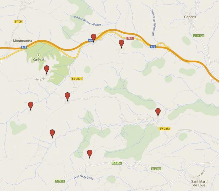 Mapa de situació dels nuclis del municipi d'Argençola