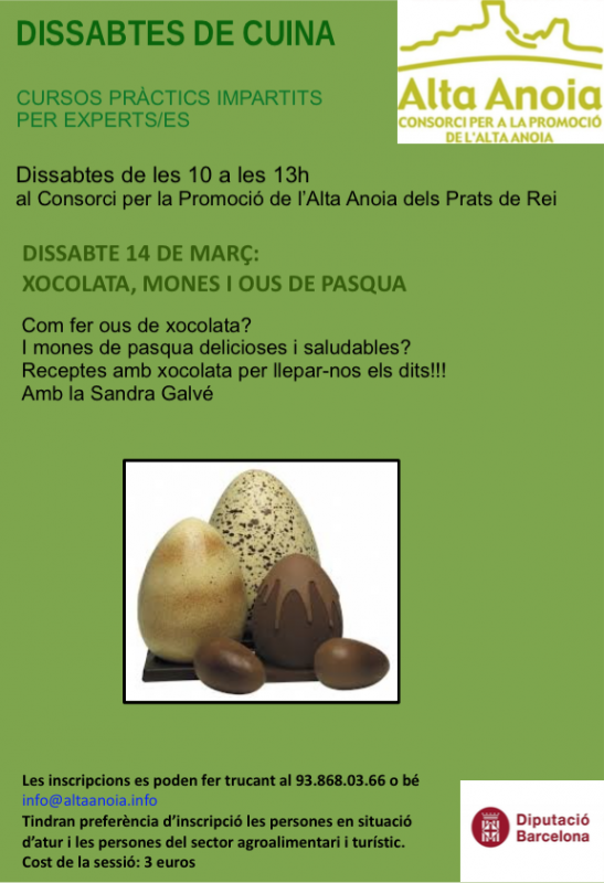 cartell Dissabtes de cuina: Xocolata, mones i ous de Pasqua