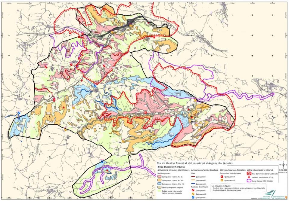 Pla de gestió forestal del municipi d'Argençola blocs de planificació - Argençola