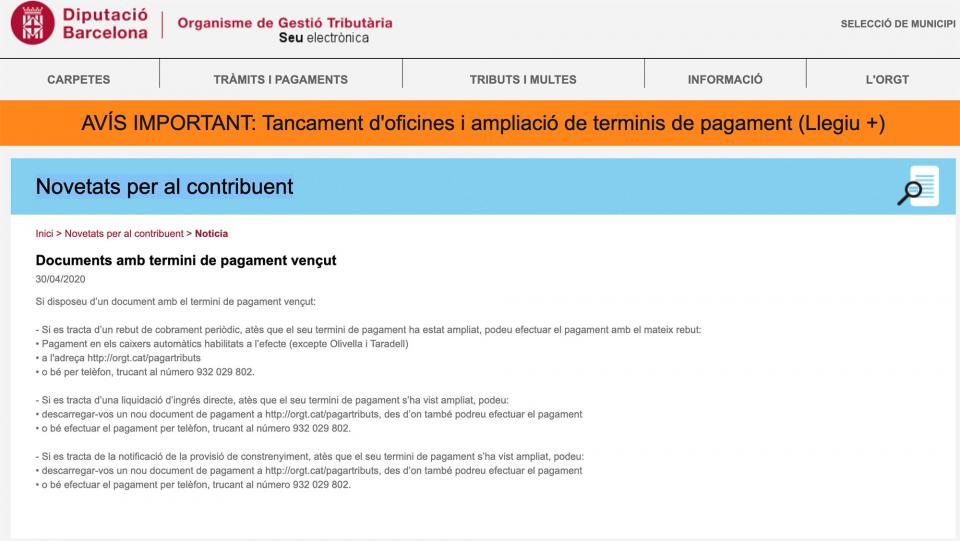 Documents amb termini de pagament vençut l'ORGT