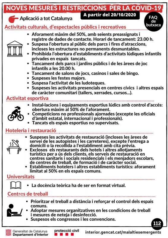 Noves mesures i restriccions per COVID-19 a Catalunya