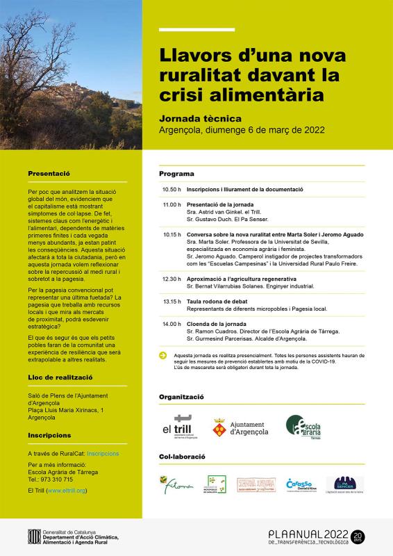 cartell Jornada tècnica 'Llavors d’una nova ruralitat davant la crisi alimentària' - Argençola