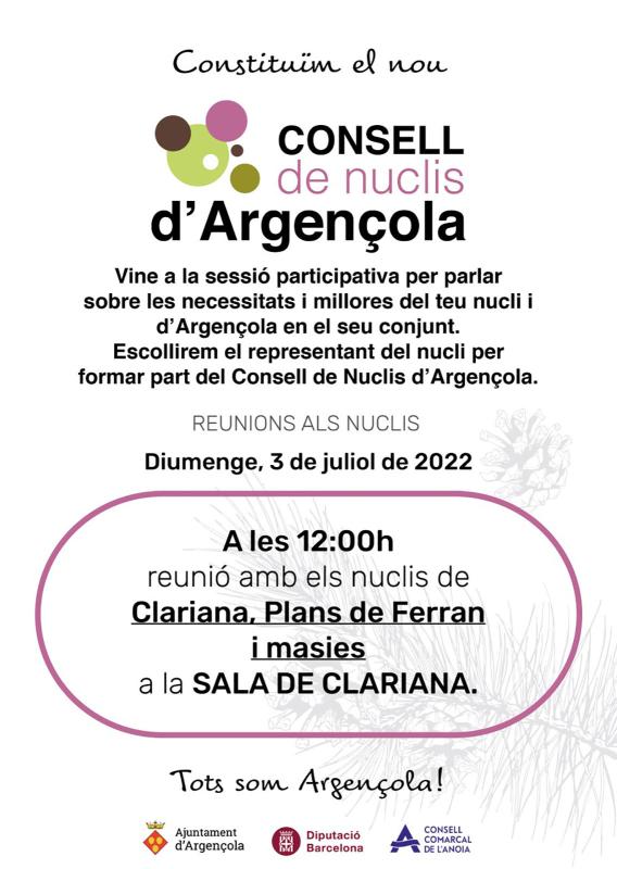 cartell Reunió Consell de Nuclis a Clariana