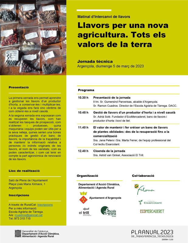 cartell Jornada tècnica 'Llavors per una nova agricultura. Tots els valors de la terra'