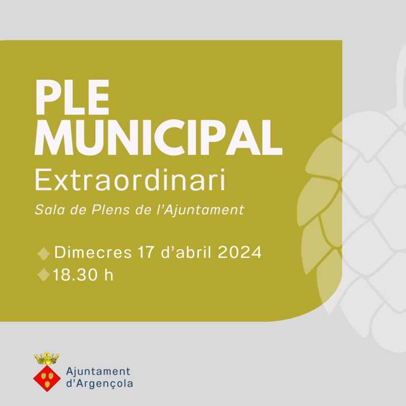 Convocatòria Ple Extraordinari 15 d'abril