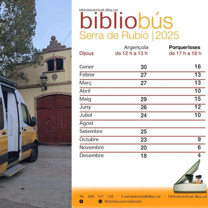 Horaris del Bibliobús Serra de Rubió per aquest 2025