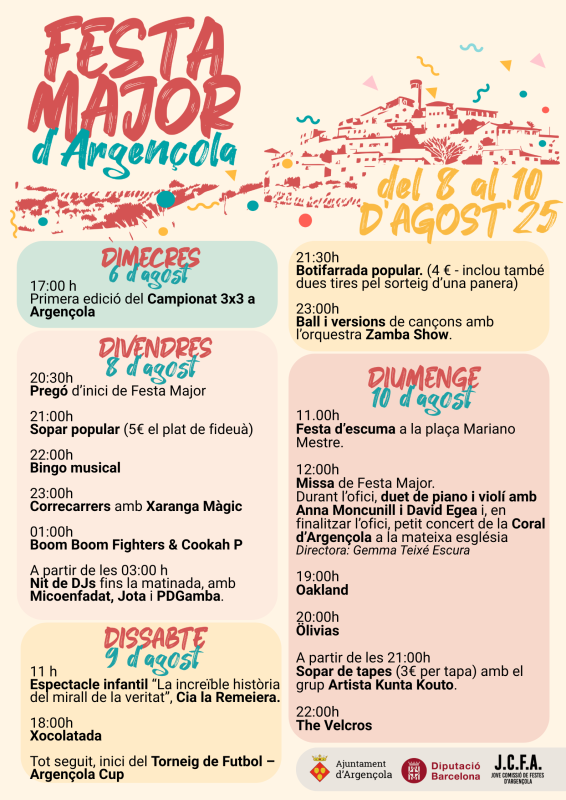Argençola es prepara per viure una Festa Major plena de música i activitats del 8 al 10 d’agost