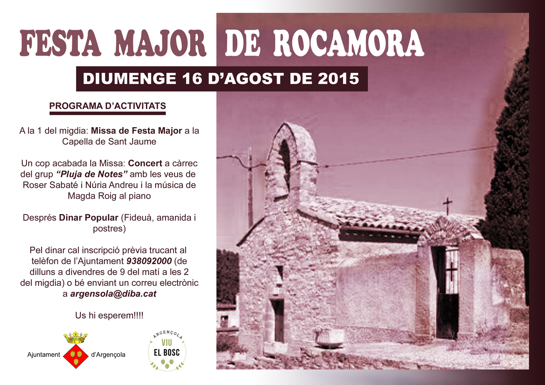 cartell FESTA MAJOR DE ROCAMORA 16 D'AGOST DE 2015