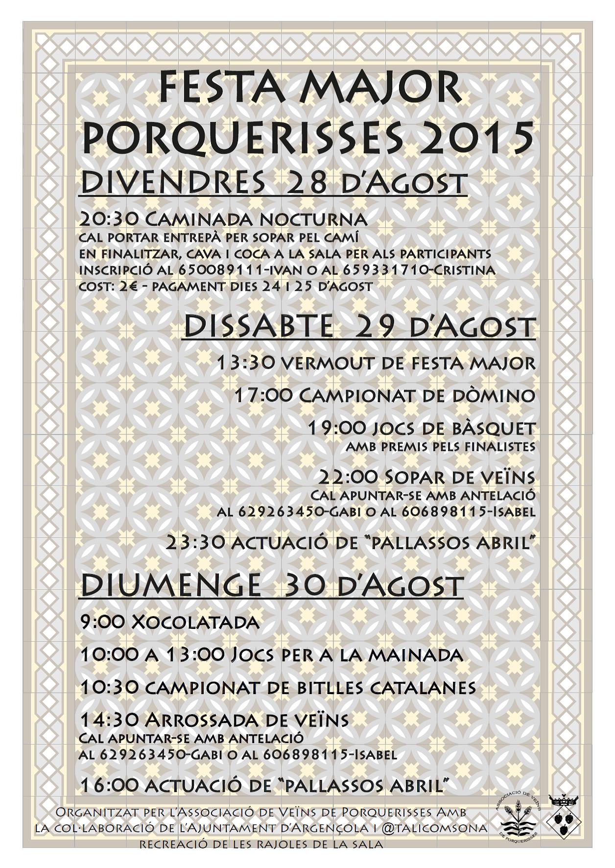 cartell Festa Major de Porquerisses 2015