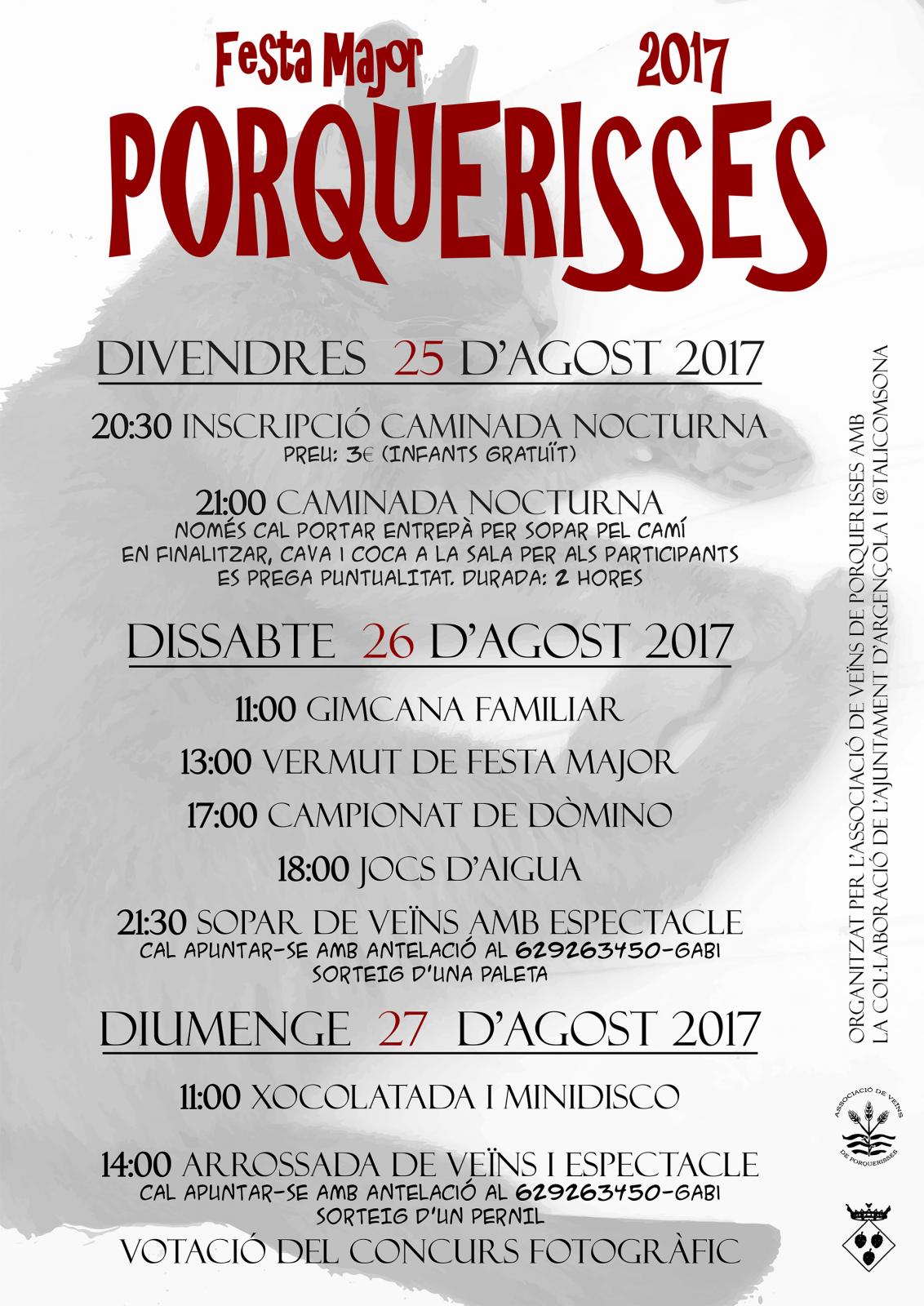 cartell Festa Major de Porquerisses 2017