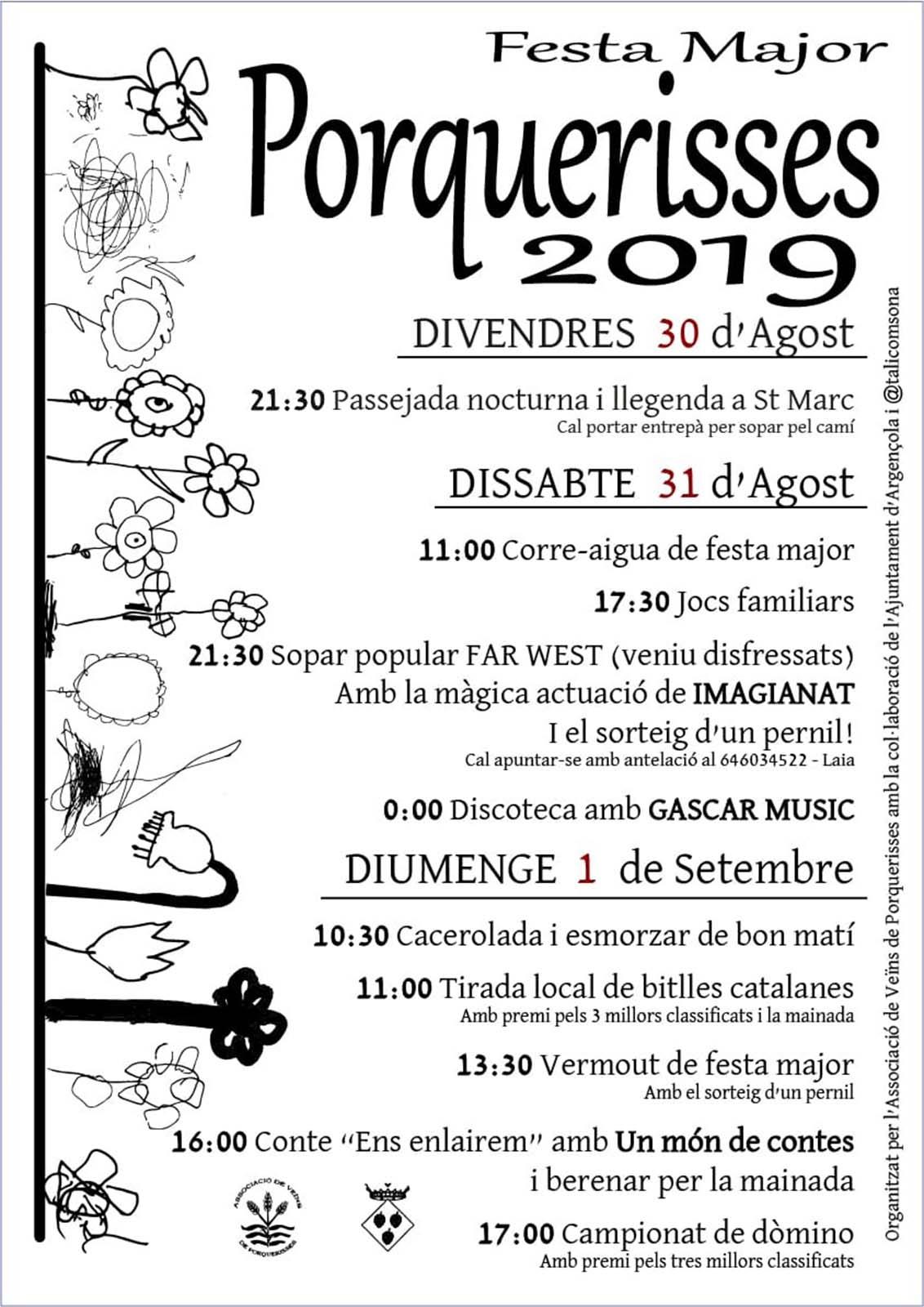 cartell Festa major de Porquerisses 2019