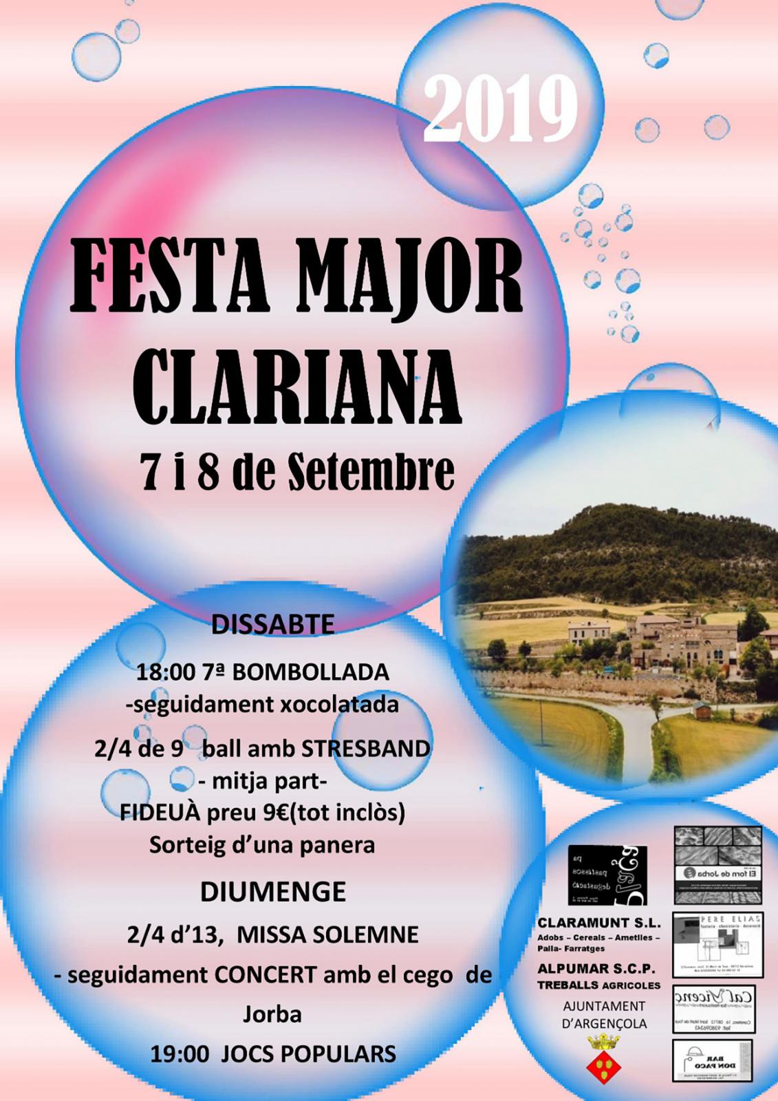 cartell Festa Major de Clariana 2019