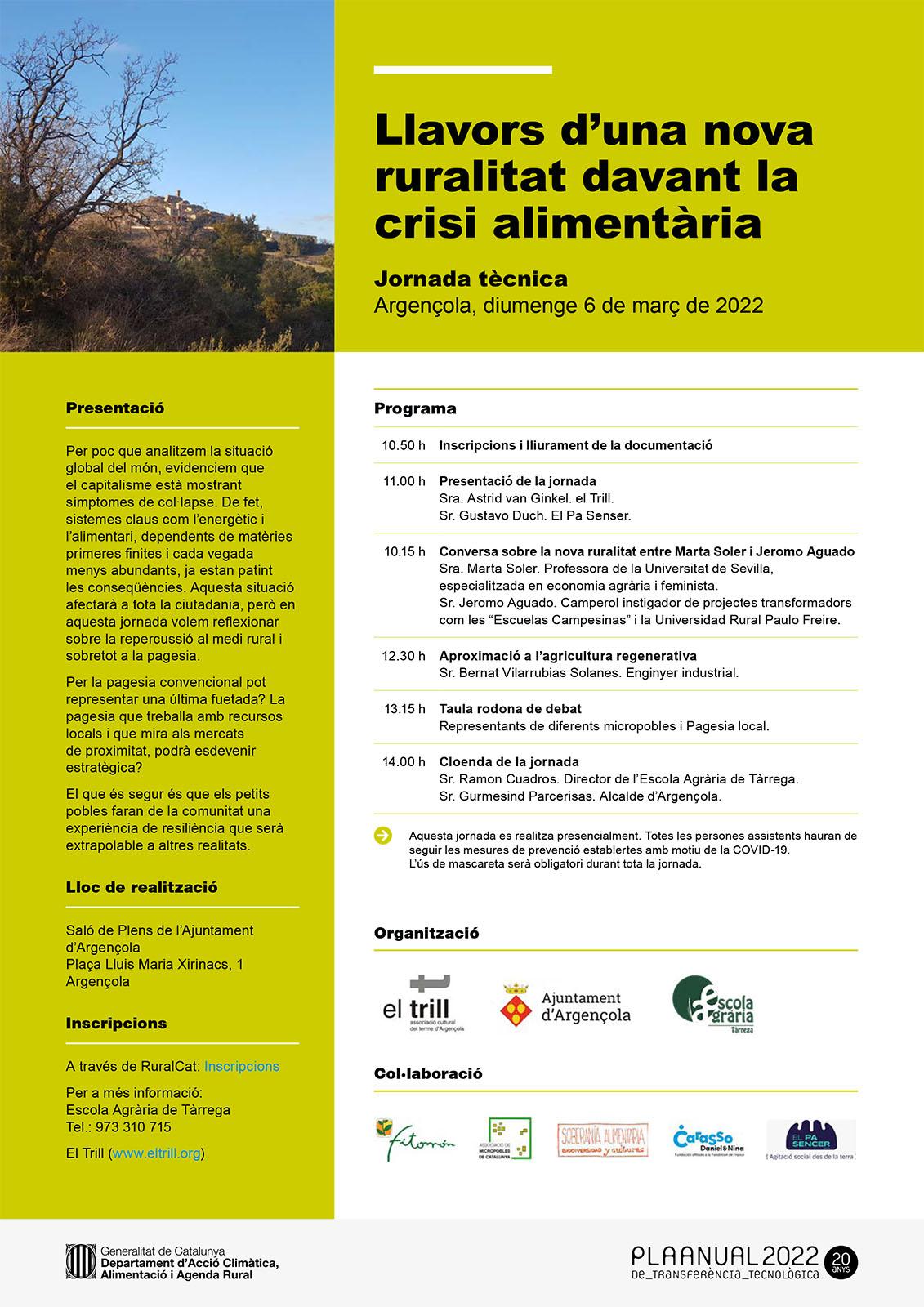 cartell Jornada tècnica 'Llavors d’una nova ruralitat davant la crisi alimentària'