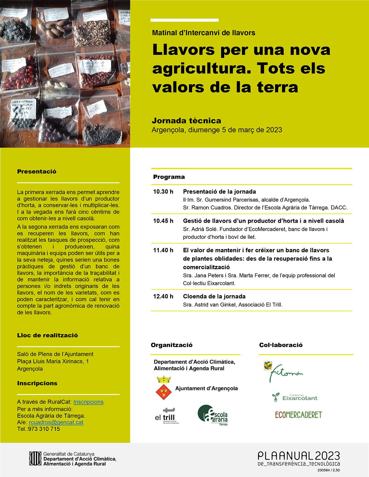 cartell Jornada tècnica 'Llavors per una nova agricultura. Tots els valors de la terra'