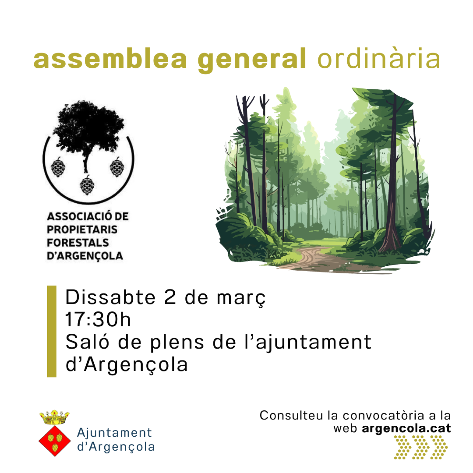 Aquest dissabte, assemblea general ordinària de l’Associació de Propietaris Forestals d’Argençola